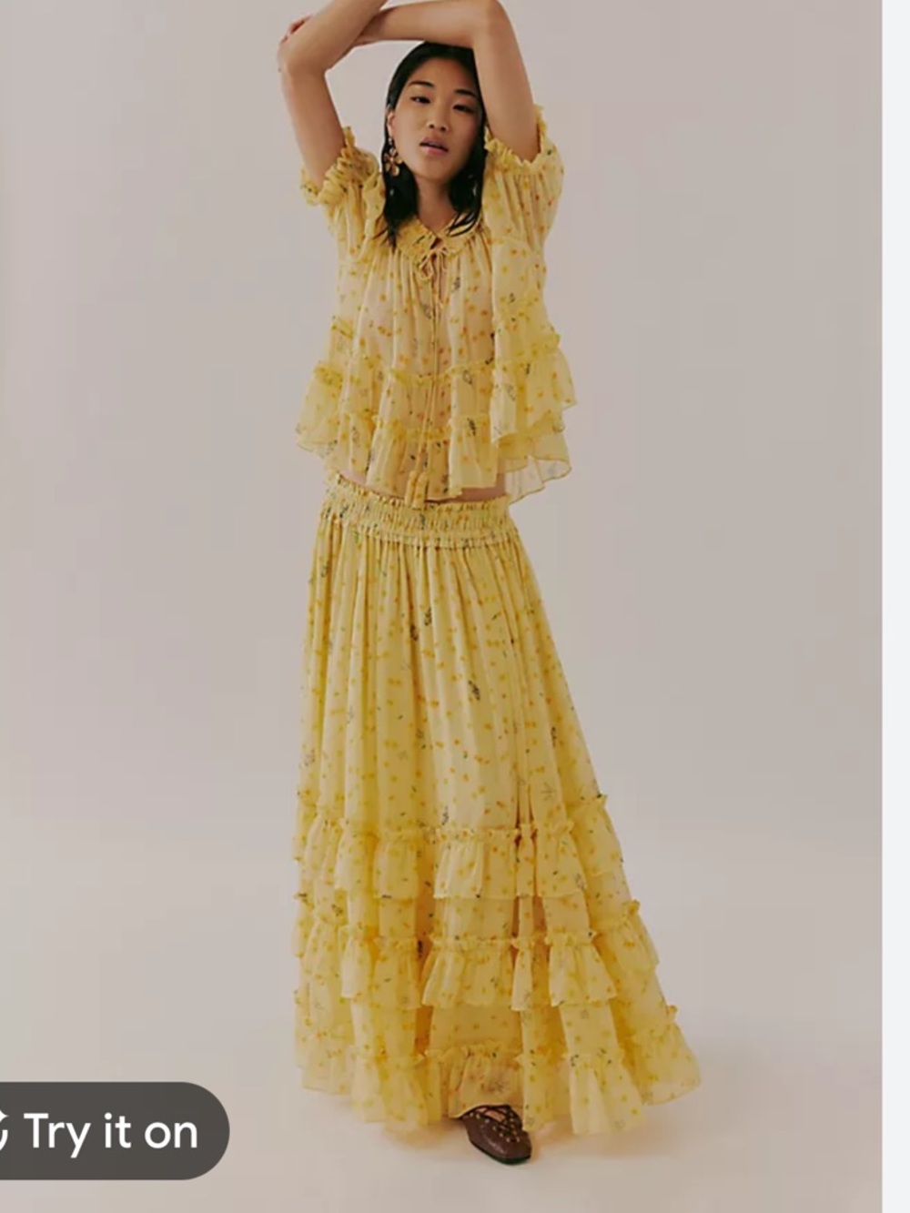 P980.Free People $228!  Morning Mist Maxi Skirt 2 pc Set Sweet Yellow Combo